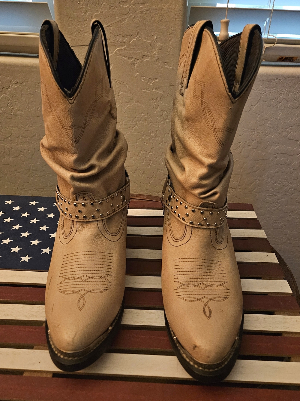 Shyanne- Studded Tan Western Heeled Boots for Women